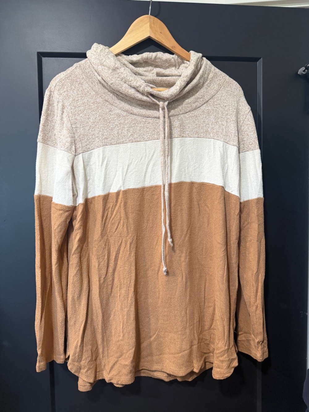 Market & Spruce Neutral Tone Knit Funnel Neck Top